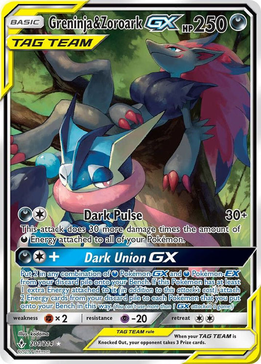 Greninja & Zoroark GX (201) (Alternate Full Art) - SM - Unbroken Bonds (SM10)